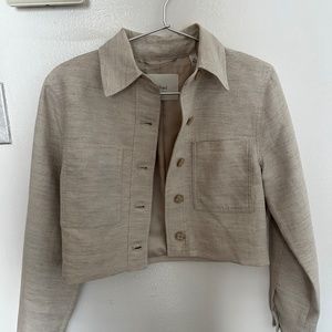 Aritzia Cropped Beige Button-Up Jacket